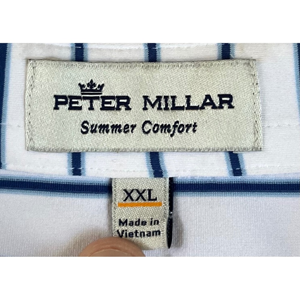 Peter Millar Summer Comfort Mens XXL Polo Shirt White Blue Striped Performance - Picture 4 of 7